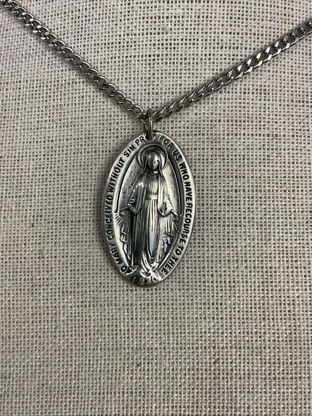 VTG VINTAGE STERLING SILVER 925 MARY CHRISTIAN PENDANT 1830 & CHAIN